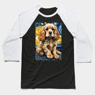 Cocker Spaniel Dog Breed Painting Dog Breed Painting in a Van Gogh Starry Night Art Style Baseball T-Shirt